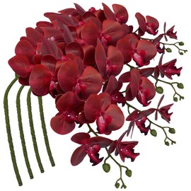 FagusHome 9 Heads Artificial Phalaenopsis Flowers 4 Pcs Artificial Orchid Flowers 42 inch Stem Plants for Home Décor (Red)