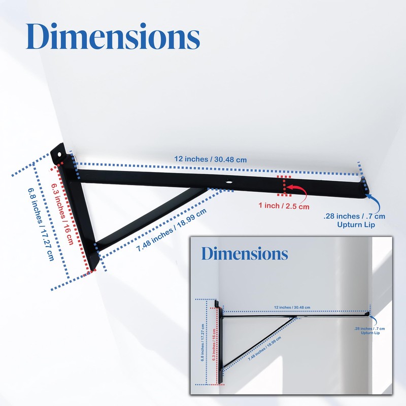12" Black Heavy Duty Slatwall Shelf Bracket with Support &