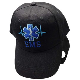 EMS Emergency Medical Services Medical Cross Heartbeat EMS Paramedic Black Embroidered Baseball Cap Hat
