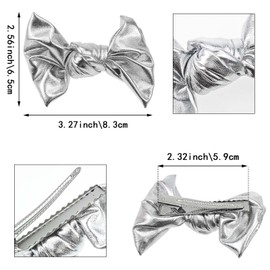 4 PACK PU Leather Bowknot Hair Clips French Barrettes Kawaii Sweet Metal Hair Bows Clips Alligator Clips of Women Hair Accessories (4 colors)