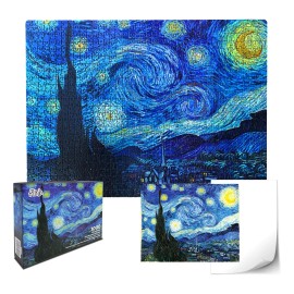 Rompecabezas Flink Noche Estrellada, Van Gogh de 1000 piezas con poster y hojas adhesivas