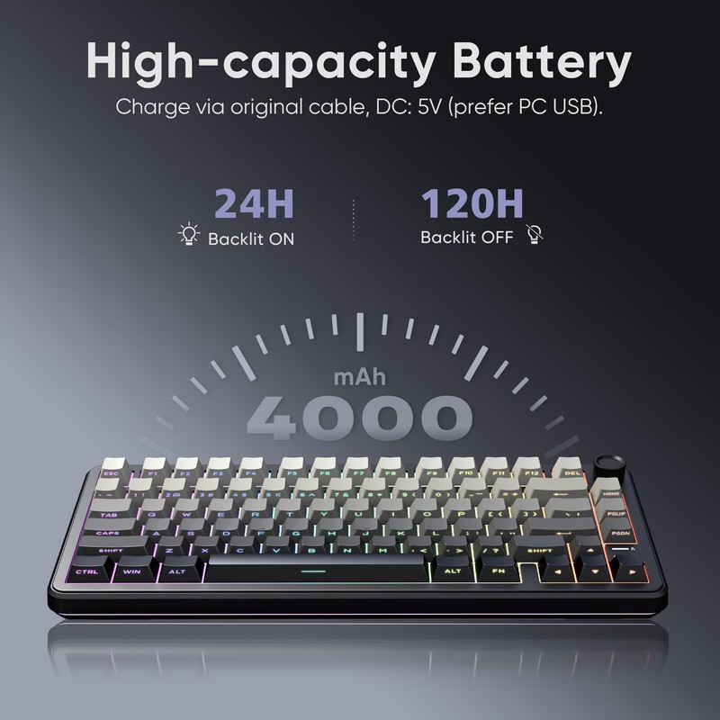 RedThunder K75 Wireless Mechanical Gaming Keyboard with Knob, 75% Layout