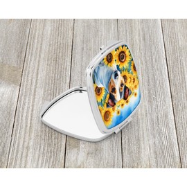 Caroline's Treasures Jack Russell Terrier in Sunflowers Compact Mirror Decorative Travel Makeup Mirror for Women Girls Gifts Pocket Makeup Mirror Folding Handheld