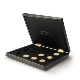 Leuchtturm 368468 Volterra Uno coin case for 12 gold Sovereign coins, United Kingdom - 252 x 205 x 31 mm, wood effect, velvet