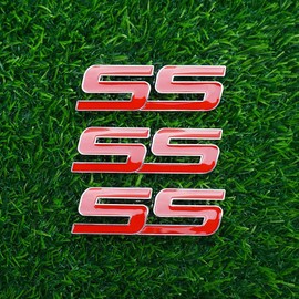 Side Door Rear Tailgate Trunk Emblem Nameplate 3D Metal Badge Replacement for 06-10 SS 15211285 3Pc (Chrome Red)