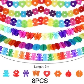 Pack of 8 Colourful Garland Paper Decoration, Paper Garland Birthday, Garlands Party Decoration Set, Colourful Hanging Party Garlands for Youth Consecration Wedding Carnival Graduation Birthday Party