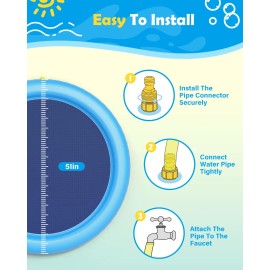 Peteast Dog Splash Pad 51" Anti-Slip Dog Pool for Large Dogs 0.58 Mm Thick Dog Sprinkler