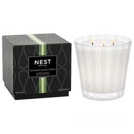NEST New York Scented 3-Wick Candle, Santorini Olive & Citron - 21.2 oz - Up to 100-Hour Burn Time - Reusable Glass Vessel
