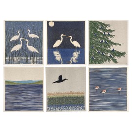 The Cosy Nest Company Swedish Dishcloths Pack of 6, Reusable Dish Cloths for Washing Up, Absorbent Sponge Cloths for Kitchen Cleaning, Eco Friendly Compostable Plastic Free, Pond Life Design