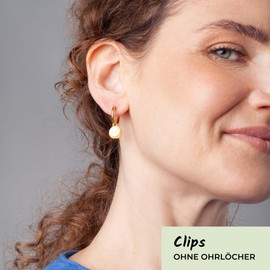 Ohrclips Creolen Gold • Clip Ohrringe mit Charm in hellgelb zum Wechseln • 18k vergoldeter Edelstahl & recyceltes Glas • nachhaltig & handmade • MIX AND MATCH • Ø 18 mm