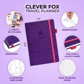 Clever Fox Travel Journal – Vacation & Road Trip Itinerary Planner Organizer & Traveling Memory Diary – A5 Traveler Adventure Notebook (Purple)