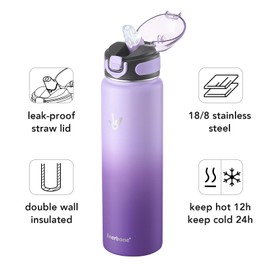 Enerbone 32 oz Insulated Water Bottle, Stainless Steel Bottle with Carrying Strap, Double-Wall Vacuum Insulation Design, Leakproof Sports Bottle with Straw, Keep Drinks Cold or Hot for Hours