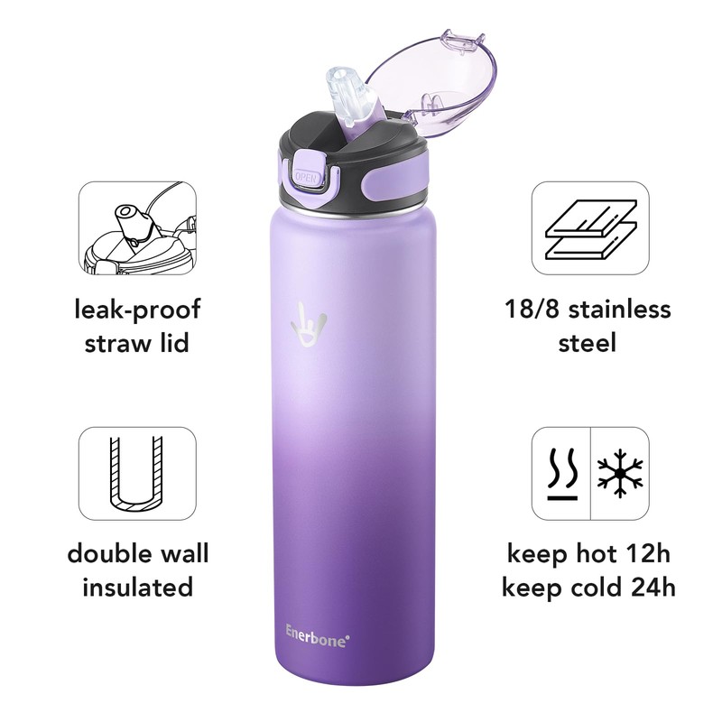 Enerbone 32 oz Insulated Water Bottle, Stainless Steel Bottle with