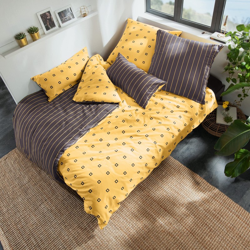 Erwin Müller Satin Cushion Cover, Cushion Cover, 100% Cotton, Yellow/Anthracite,