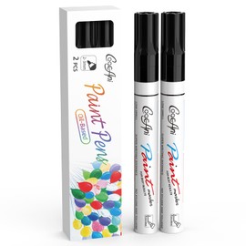 2 Pack Black Paint Markers, Oil Based Quick Drying and Waterproof Paint Markers for Wood, Rock Painting,Metal,Canvas,DIY Crafts,Art Supplier,Medium Point Tip (Black)
