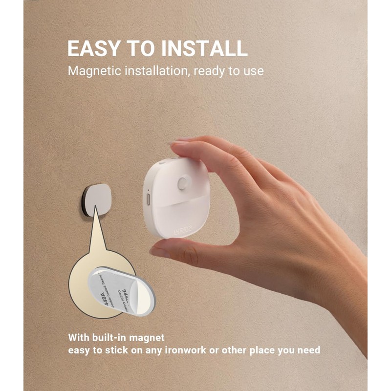 Lyridz Rechargeable Night Light, Motion Sensor Battery Nightlights, Mini Stick-on