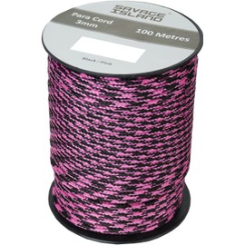 Savage Island 100m Reel Paracord Army Camping for Tent Basha Bivi Shelter Buidling Hammock Gardening Bushcraft in Green, Black, Coyote and Red Colours (Black/Pink)