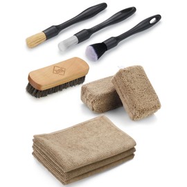 Fantasticlean 9PCS Car Interior Detailing Set, Microfiber Cloth & Applicator, Single-Head Detailing Brushes, Natural Bristles, Scratch-Free & Ultra-Soft for Seats Leather Care or Cleaning
