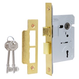 DIDA® Mortice Sashlock 3 Lever Polished Brass Mortise Locks Sashlocks 75mm, Door Lock with Key Suitable for Internal or External Doors, Door Latch Hardware and Key Locking Door Security