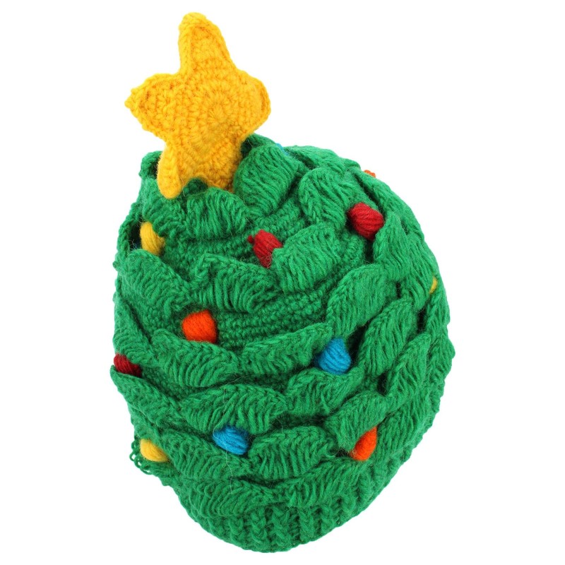 Wool Knit Christmas Tree Hat Fleece Band Lined Xmas