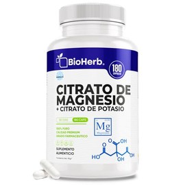 BioHerb® | Citrato de Magnesio + Citrato de Potasio en Cápsulas | 180 Cápsulas | Suministro 6 Meses | Hidratación y Equilibrio Electrolítico | Supleme