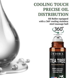 Fiora Naturals Tea Tree Oil Roll On - 100% Natural Tea Tree Essential Oil for Skin, Face, Acne, Nails, Cuticles, Scalp & Aromatherapy Wellness