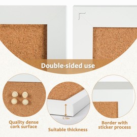 AMUSIGHT 2-Pack Double-Sided Cork Board, 16" x 12" Hanging Wood Framed Small Bulletin Board, Picture Display Vision Board Kit Corkboards for Wall Room School Office Decor, 20 Pushpins (Vintage White)