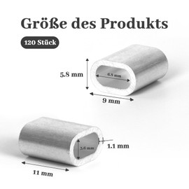 SDLDEER Aluminium Press Clamps Aluminium Wire Rope Clamp 3 mm, Pack of 120 Metal Sleeves for Wire Ropes Aluminium Oval Choke Clamps, Aluminium Press Sleeves 3 mm Rope Clamp Steel Cable for Steel Cable