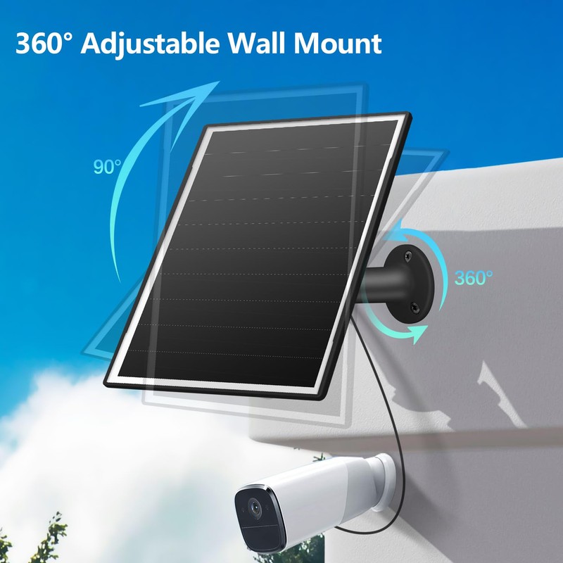 8W Solar Panel for Outdoor Security Camera, 5V Micro USB&