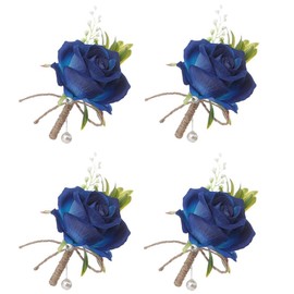 4 PCS Blue Rose Wedding Boutonniere Pin Set for Men and Women,Artificial Wedding Flowers Waterproof Artificial Rose Boutonniere Groom Groomsman Best Man and Girl Flowers Accessories