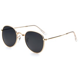 MMOWW Polarized Sunglasses for Men Women Round Polarized UV400 Protection for Outdoor Driving Photos Gifts etc, Gold - Grey
