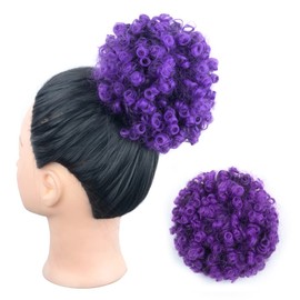 Yinmei Baibian Ombre Purple Afro Puff Drawstring Ponytail Hair Extensions for Black Women Kinky Curly Afro High Puff Short Loose Wave Afro Puffs Hairpieces(1B/Purple#)