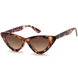 IOHLNG Retro Vintage Cat Eye Sunglasses for Women Men Narrow Cateye Trendy Sun Glasses Demi Frame Shades Gradient Brown Lens