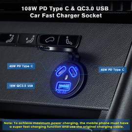 Thlevel Type C USB Car Charger Socket Dual Port Type C Fast Charger Socket Power Waterproof 12V / 24V Marine Boat Motorcycle Truck（2x USB C Socket ）