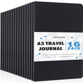Loccmat 16 Pack Kraft Notebooks Bulk,Lined Soft Cover Journal Bulk,College Ruled Notebooks for Travelers Work Office Supplies,8.2 x 5.5 in, A5, 46 Sheets/92 lined Pages,Black
