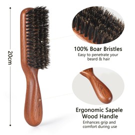 BESTOOL Hair Brush, Boar Bristle Brush for Thin, Fine Hair, Boar Bristles Beard Brush for Daily Beard Care, Men's Brush with Sapele Wood Handle