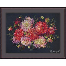 Merejka K-219 Dahlias Counted Cross Stitch Kit, Cotton, Multi-Colour, 30 x 40 cm