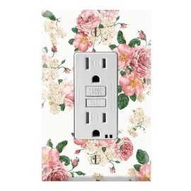 Graphics Wallplates - Pink White Flower Pattern - Single Rocker/GFCI Outlet Wall Plate Cover