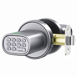 ThorBolt Door Lock Knob with Keypad Keyless Entry Door Knob Electric Coded Indoor Door Knob for Interior Doors Thickness up to 2-1/4", Bedroom, Home Office, Garage, 4xAA Alkaline Battery, M1 Silver