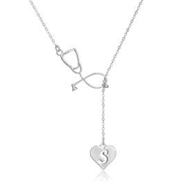Dcfywl731 Rose Gold Silver Stethoscope Lariat Necklace,Heart and Stethoscope Pendant for Doctor Medical Student Gift,The Doctor Nurse Jewelry (s Initial Stethoscope Lariat Necklace)