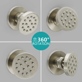 HOMEDEC 6pcs Round Brass Shower Body Spray Massage Jets Spa-like Bathroom Showerhead,Brushed Nickel