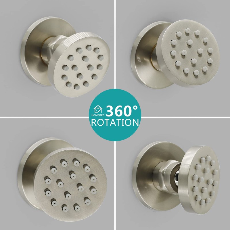 HOMEDEC 6pcs Round Brass Shower Body Spray Massage Jets Spa-like