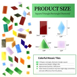 VARIART Mosaic Tiles 1600 Pcs/2Pounds,Stained Mosaic Glass Pieces，Glass Mosaic Tiles for Crafts，Home Decoration and DIY Enthusiasts. (Mix Rainbow-Big)