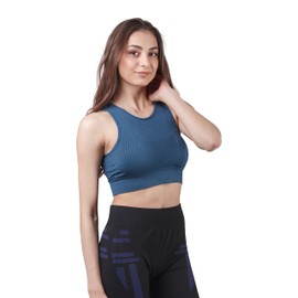 Sodacoda Women´s High Impact Sports Bra - Padded Crop Top with Mesh Detail (2xBlue 2X Black M)