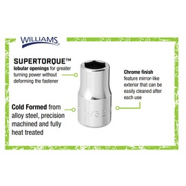 Williams JHWM-608 SUPERTORQUE 1/4-Inch Drive Shallow SAE Socket, 6 Point, 1/4-Inch Size, High-Polished Chrome Finish, Designed For Use On 6 Point Fasteners