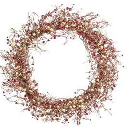 Red Co. 30” Light-Up Christmas Wreath with Red and Cream Pip Berries, Battery-Operated LED Lights with Timer