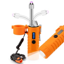 LcFun Electric Lighters Rechargeable Lighters Flexible Neck Dual Arc Electronic Lighter USB C Lighter with LED Battery Indicator and Flashlight for Candle, Camping, Hiking, Outdoor Adventure