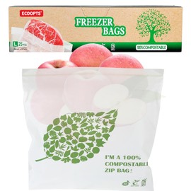 Compostable Gallon Size Food Storage Bags Freezer and Leak Proof, (25 Eco Zip) Seal well for Fruit,Food and Vegetable Plant-Based BPA-free (25)