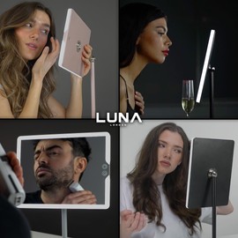 LUNA London Orbit LED Vanity Mirror with Lights, 7X/1X Magnification, Dimmable & USB-C Rechargeable Tabletop Mirror - Chalk Grey