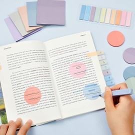 Lincia - Kit de anotación de libros que incluye 1200 hojas de notas adhesivas transparentes y 12 pestañas adhesivas estéticas en colores pastel lindos, juego de resaltadores surtidos para la escuela y